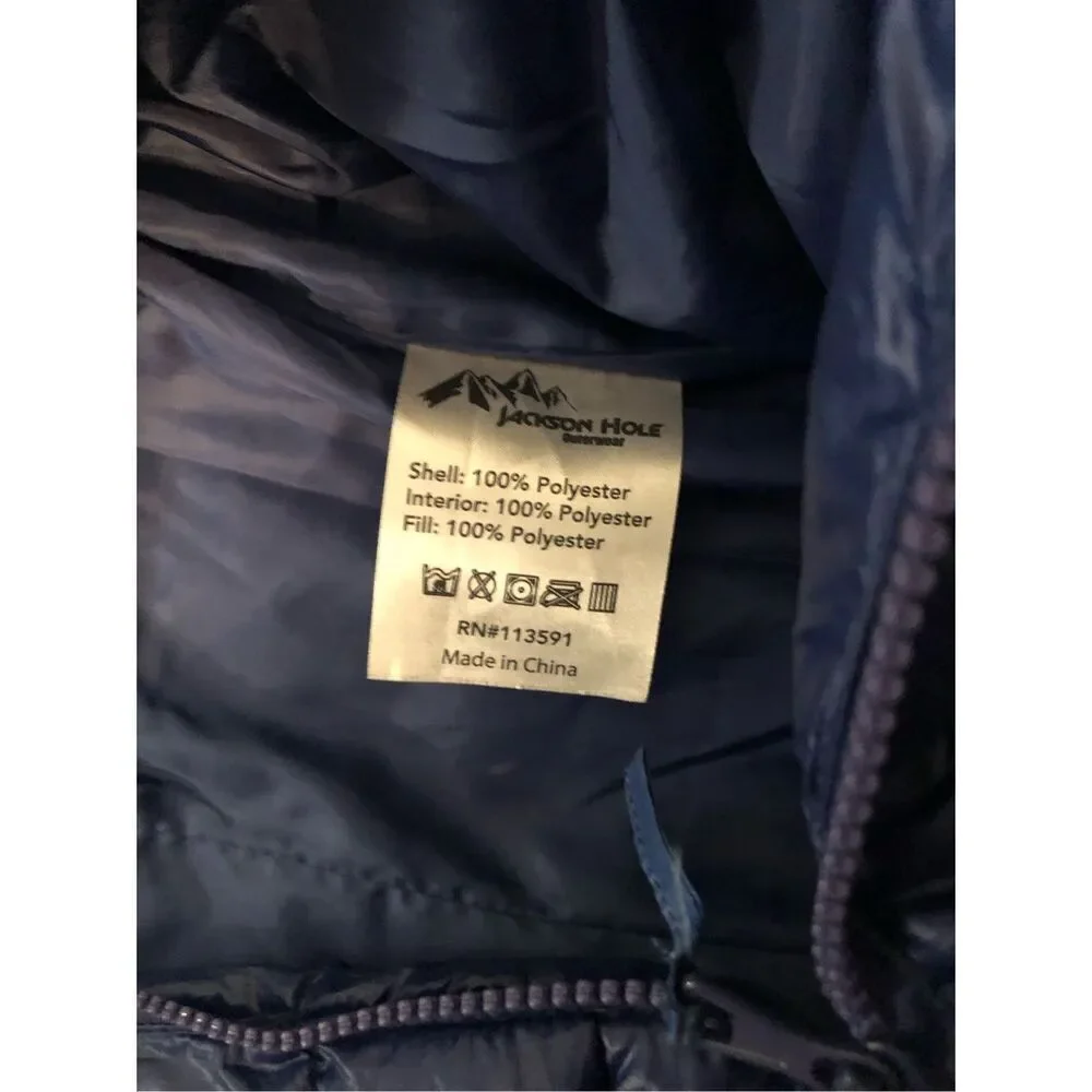 Jackson Hole ombré blue puffer vest with attached back accessory M